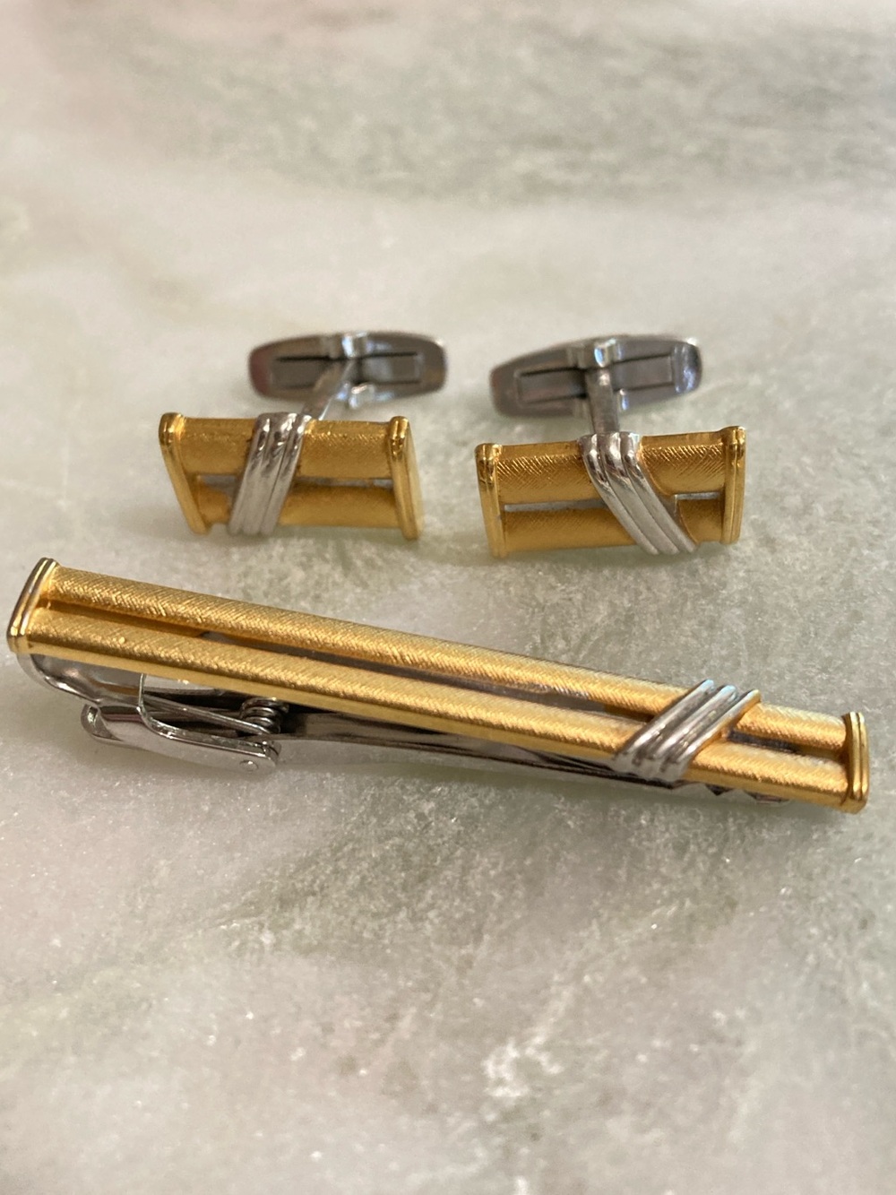 YSL Vintage Cuff Links & Tie Clip Set